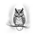 An owl is sitting on a branch tattoo design idea