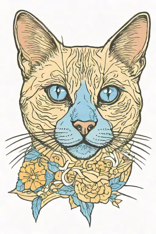 cream colored siamese tabby cat with blue eyes in summer  tattoo design idea