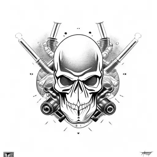Motorcycle engine with skull exhaust pipes tattoo design idea