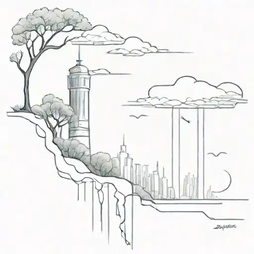 Futuristic skyscraper design incorporating elements of nature tattoo design idea