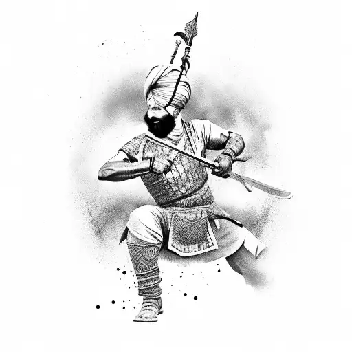 punjabi warrior in battle tattoo design idea