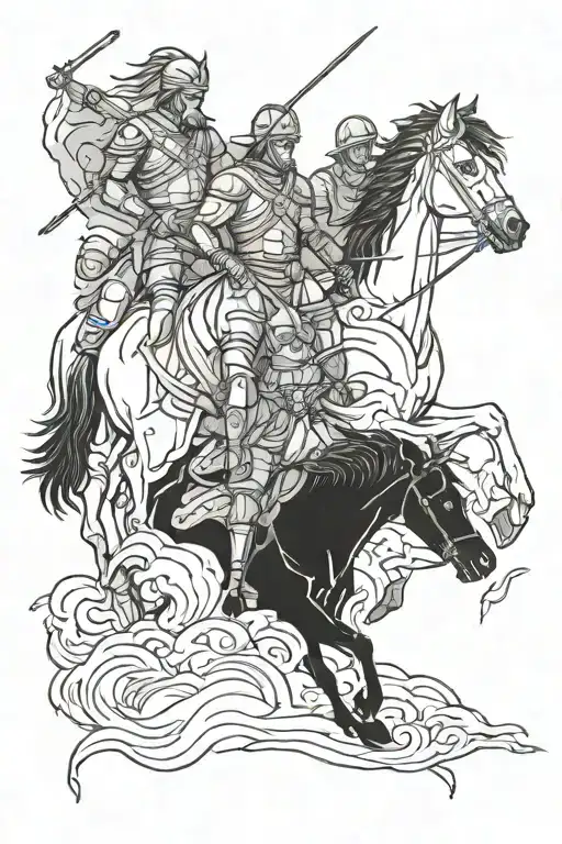 four horsemen with elements of war  tattoo design idea