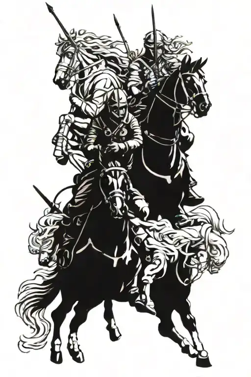 four horsemen with elements of war  tattoo design idea