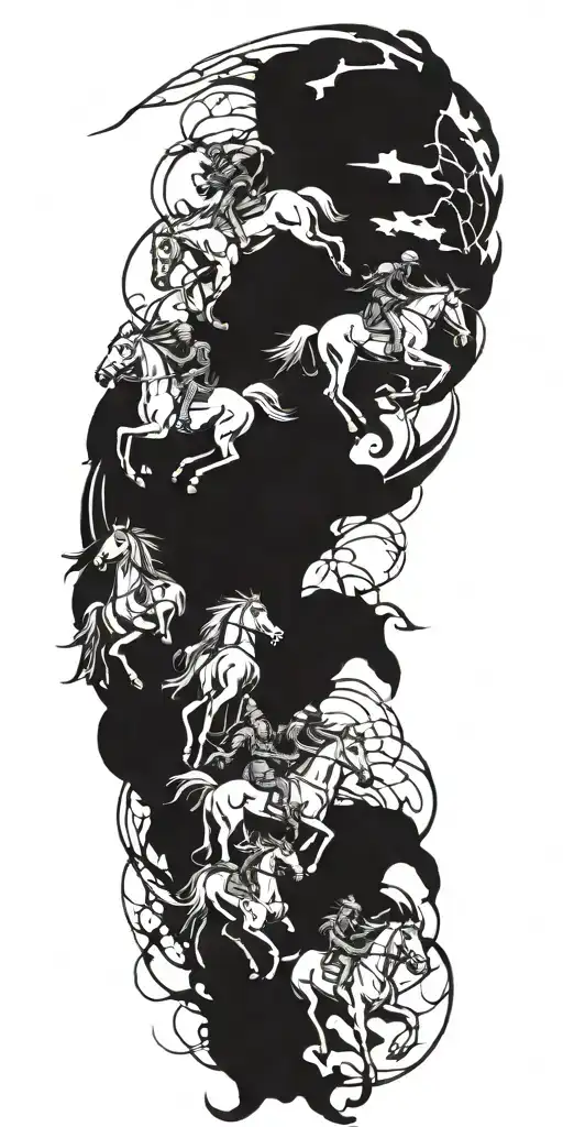 four horsemen of apocalypse in war cene tattoo design idea