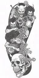 devils playing classical Instruments tattoo design idea