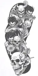 devils playing classical Instruments tattoo design idea