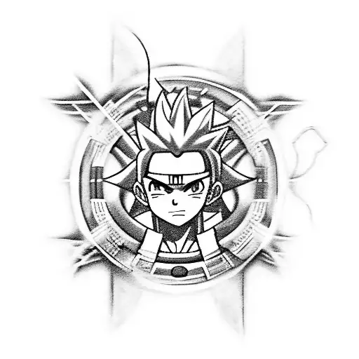 A black-grey tattoo design featuring a fusion of characters from Naruto, Hunter x Hunter, and Fairy Tail, with subtle hints of radio-electronic equipment to represent your occupation. tattoo design idea