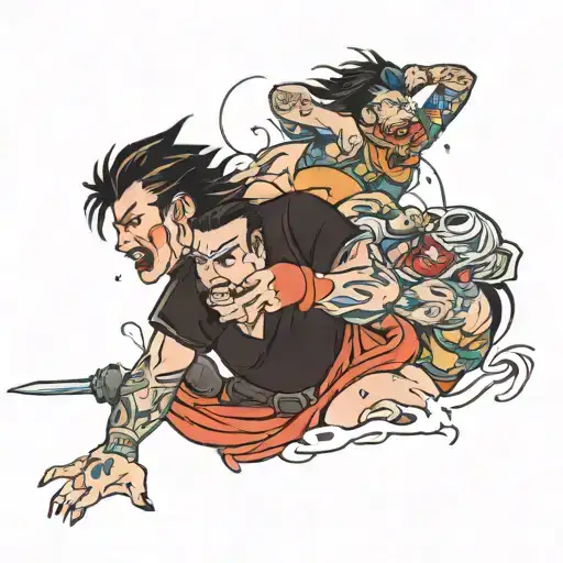 four people brawling  tattoo design idea