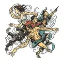 four people falling  tattoo design idea