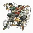 four people falling  tattoo design idea