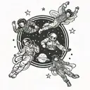 four people floating in space tattoo design idea