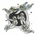 four people floating in space tattoo design idea