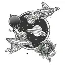 four people floating in space tattoo design idea