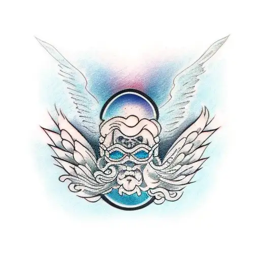 shoulder tattoo that fades into my chest that features Japanese/American traditional style waves & Icarus falling tattoo design idea