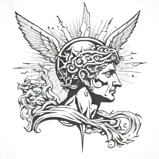 hermes , god , sun ,  tattoo design idea