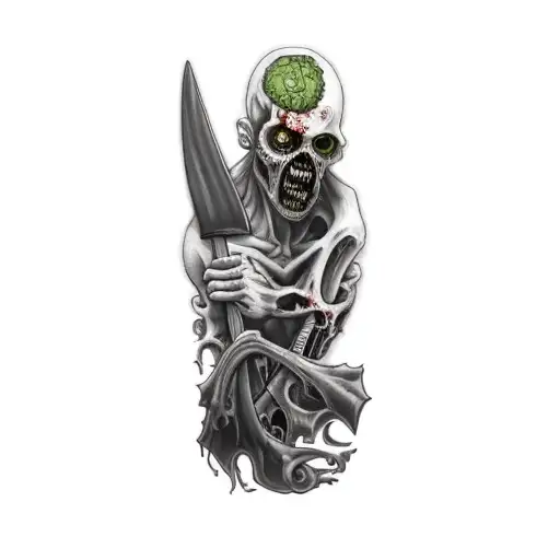 a zombie holding a scythe tattoo design idea
