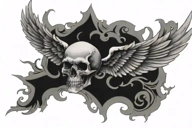 Skull with wings spread tattoo design idea