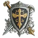 shield with a cross a key a phoenix a sword tattoo design idea