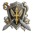 shield with a cross a key a phoenix a sword tattoo design idea