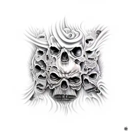 dark evil faces melted together anguish dark energy tattoo design idea