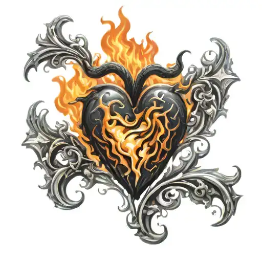 A realistic tattoo of a heart engulfed in flames, symbolizing passion and intensity tattoo design idea