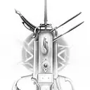 A beautifully shaded lever-action rifle surrounded by racing flames tattoo design idea