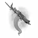 A beautifully shaded lever-action rifle surrounded by racing flames tattoo design idea