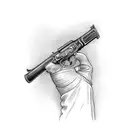 A beautifully shaded lever-action rifle surrounded by racing flames tattoo design idea