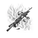 A beautifully shaded lever-action rifle surrounded by racing flames tattoo design idea