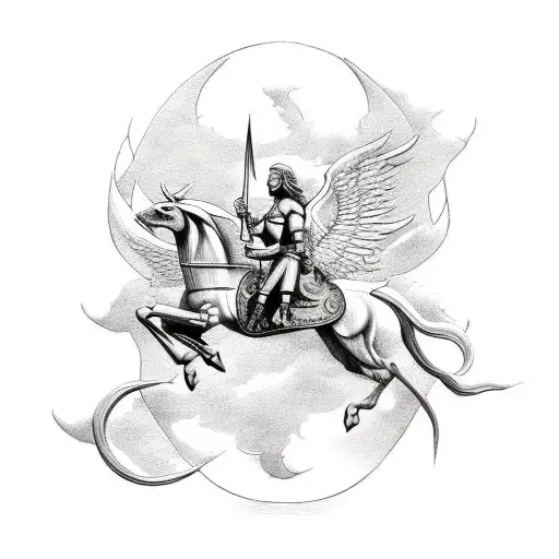 Tattoo  angel Michael and under him  SAINT GEORGE on his horse fighting with the dragon  tattoo design idea