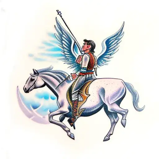 Tattoo  angel Michael and SAINT GEORGE on his horse tattoo design idea