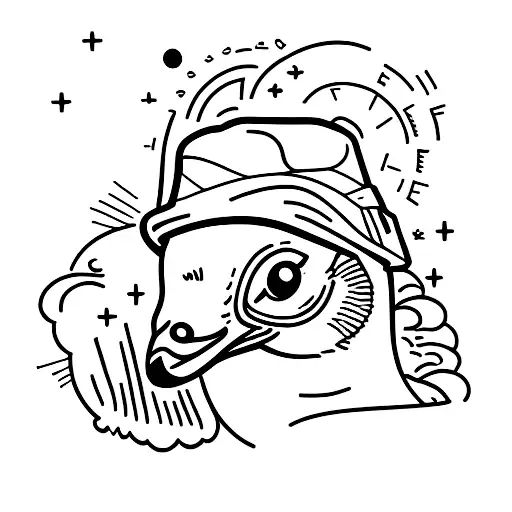 small goose with a bucket hat on at a rave tattoo design idea