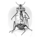 praying mantis dressed a priest that is trapped in a jam jar tattoo design idea