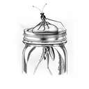 praying mantis dressed a priest that is trapped in a jam jar tattoo design idea