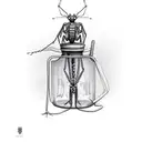 praying mantis dressed a priest that is trapped in a jam jar tattoo design idea