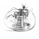 praying mantis dressed a priest that is trapped in a jam jar tattoo design idea