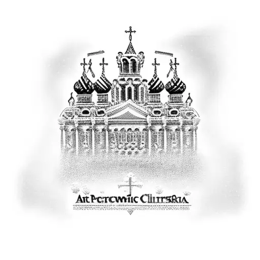 A black and white tattoo symbolizing love for the city of St. Petersburg featuring iconic landmarks like the Church of the Savior on Spilled Blood and the Winter Palace tattoo design idea
