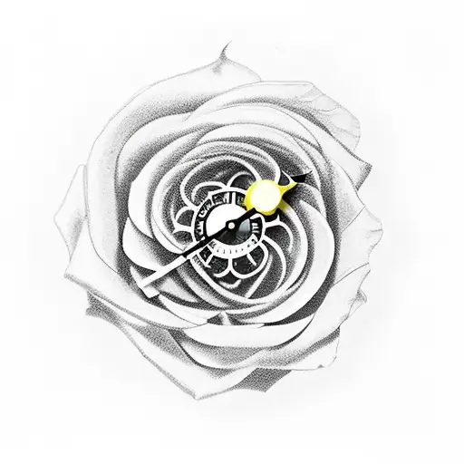 Clock gears forming the shape of a black mamba with roses blooming around it tattoo design idea