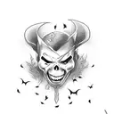 A vampire rising from a coffin surrounded by bats tattoo design idea