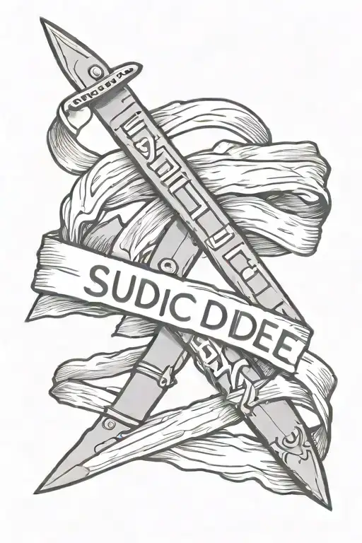 suicide awareness ribbon wrapped around knife tattoo design idea