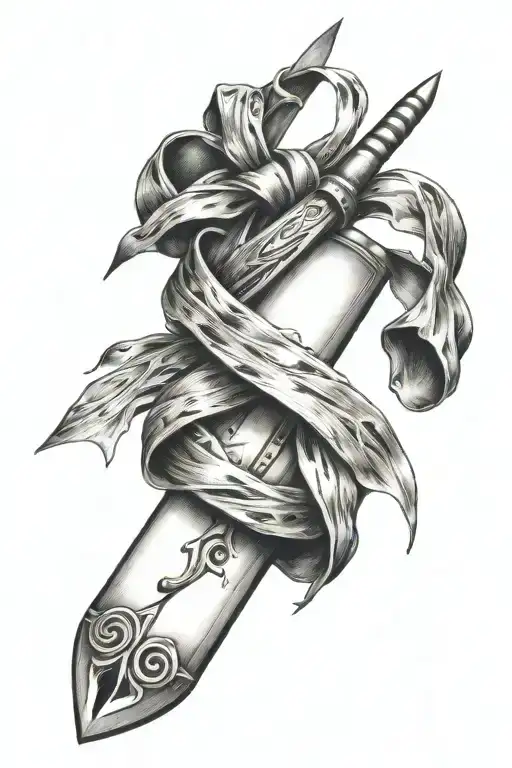 suicide awareness ribbon wrapped around knife tattoo design idea