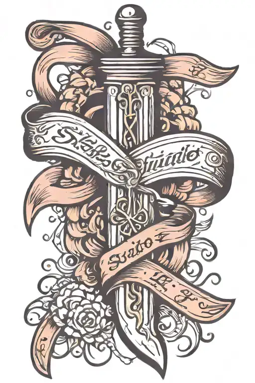 suicide awareness ribbon wrapped around knife tattoo design idea