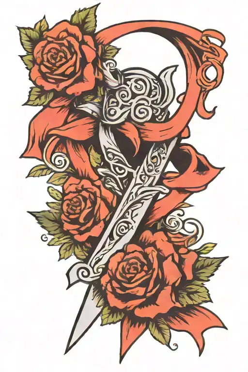 suicide awareness ribbon wrapping knife tattoo design idea