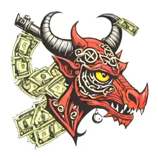 guns eye money devil tattoo design idea