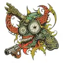 guns eye money devil tattoo design idea