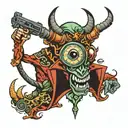guns eye money devil tattoo design idea