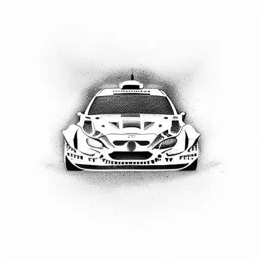 A dotwork design portraying the intense speed and motion of a rally car in action tattoo design idea
