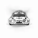 A dotwork design portraying the intense speed and motion of a rally car in action tattoo design idea