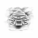A dotwork design portraying the intense speed and motion of a rally car in action tattoo design idea