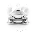 A dotwork design portraying the intense speed and motion of a rally car in action tattoo design idea